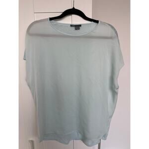 Vince Women's Linen & Silk with Leather Trim Light Blue Casual Shirt, Size XS